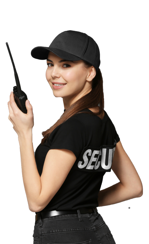Female Security Guard with a Radio
